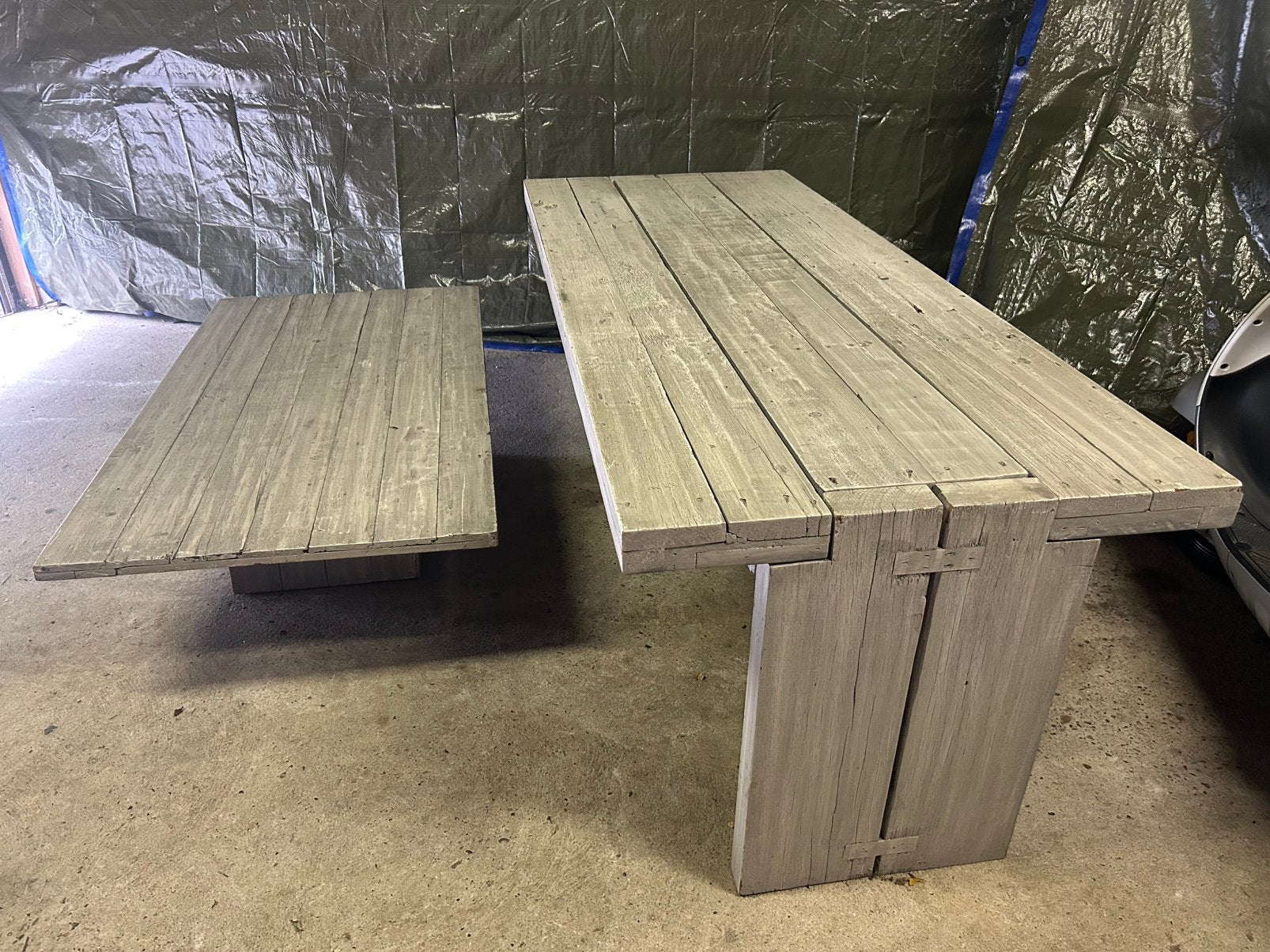 Eettafel + salontafel van steigerhout!, Ophalen, Gebruikt, 200 cm of meer, 50 tot 100 cm