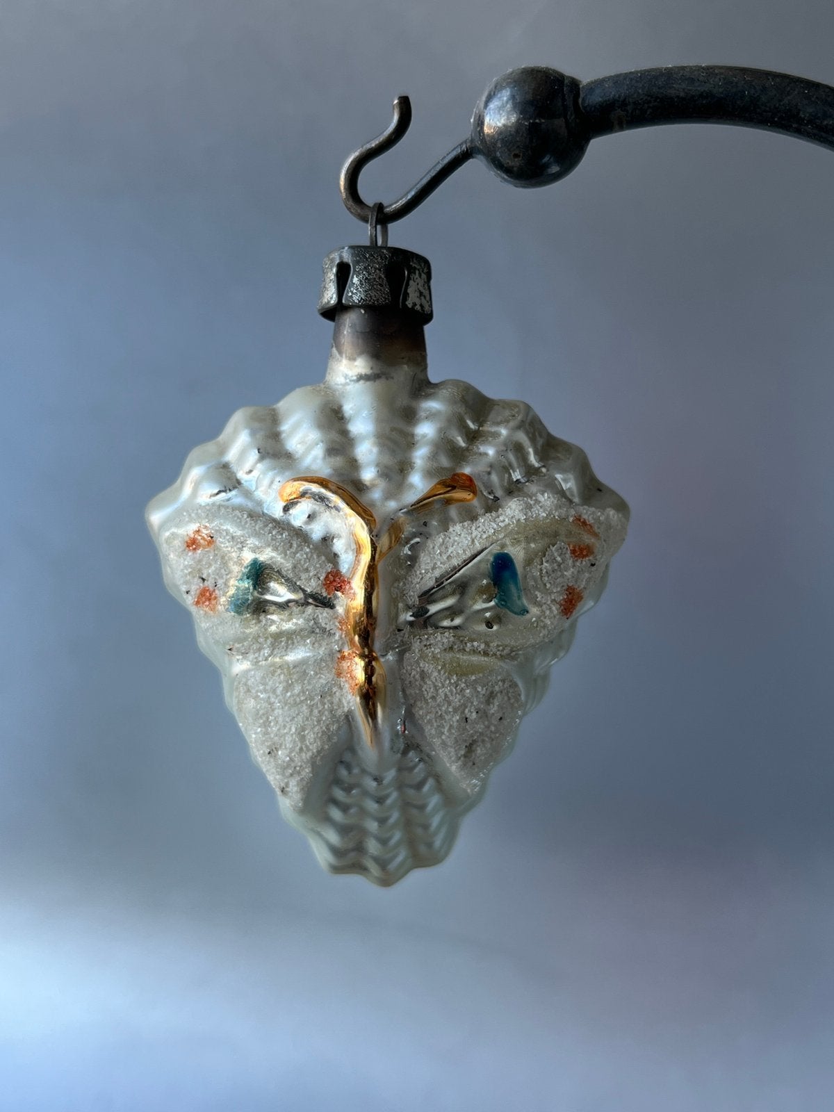 Oude glazen kerstbal (nr. 36): vlinder, bloem, Gebruikt, ., Ophalen of Verzenden, .