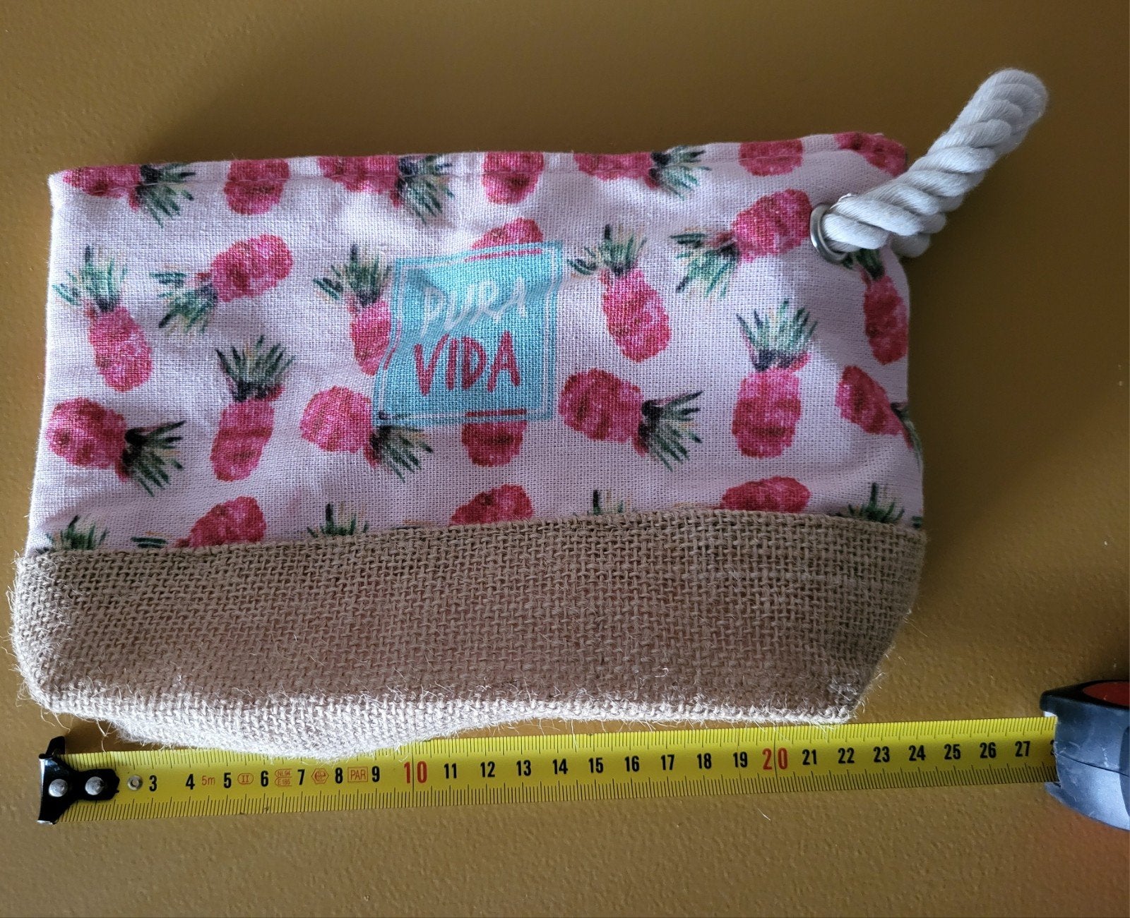 Pura Vida toilettas met ananasprint en jute onderkant, Ophalen of Verzenden, Nieuw, Roze, Dame