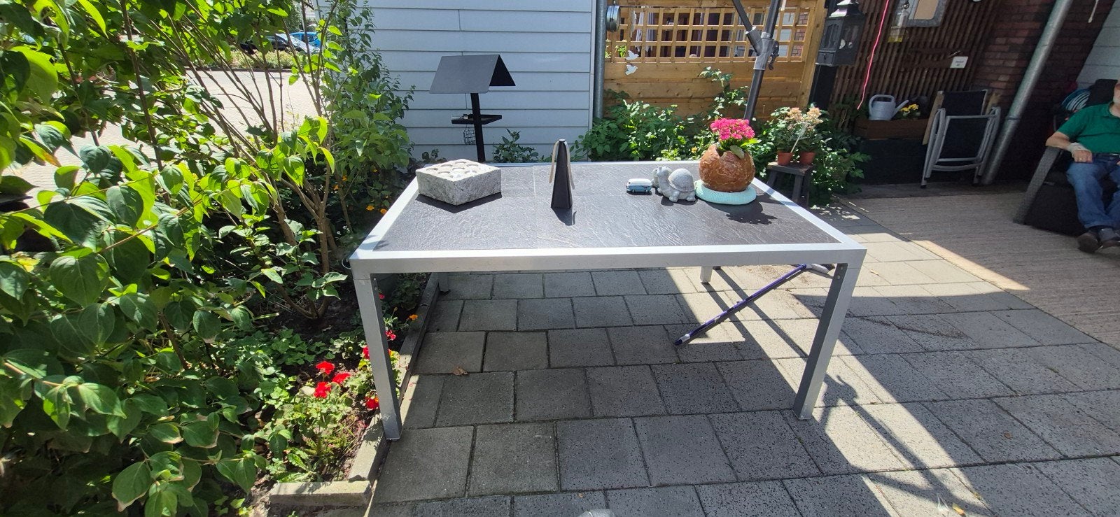 Tuin/Balkontafel met aluminium frame en donker blad, Ophalen, Gebruikt, Rechthoekig, Aluminium