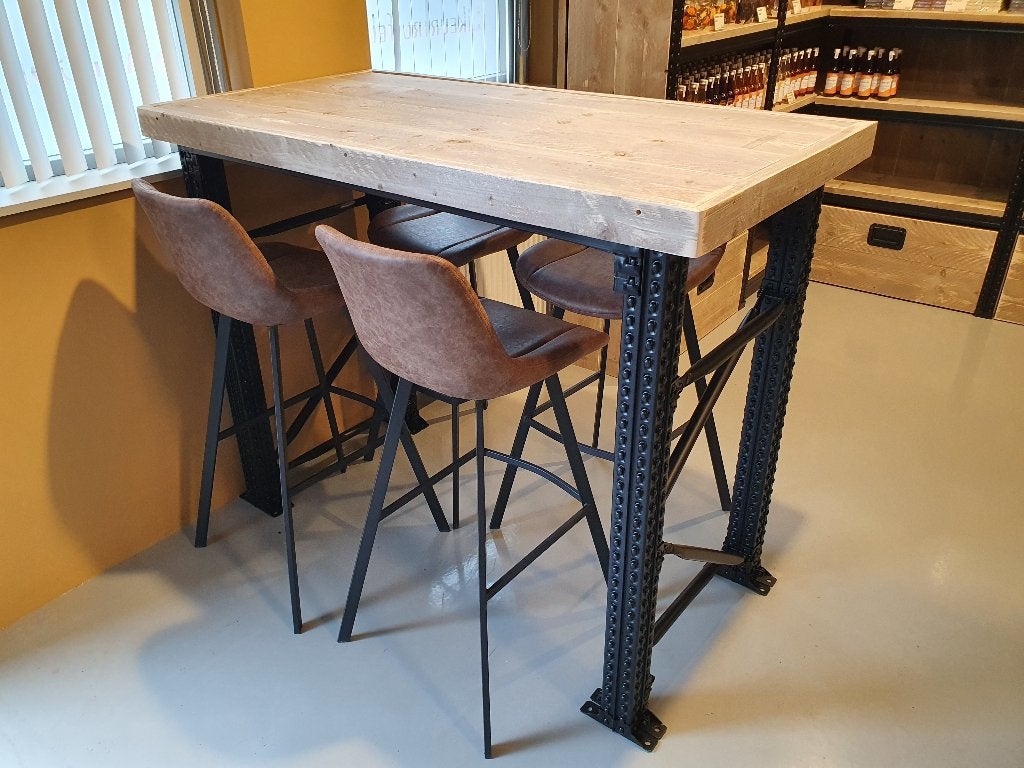 Unieke bartafel, statafel van steigerhout en staal maatwerk, Ophalen, Nieuw