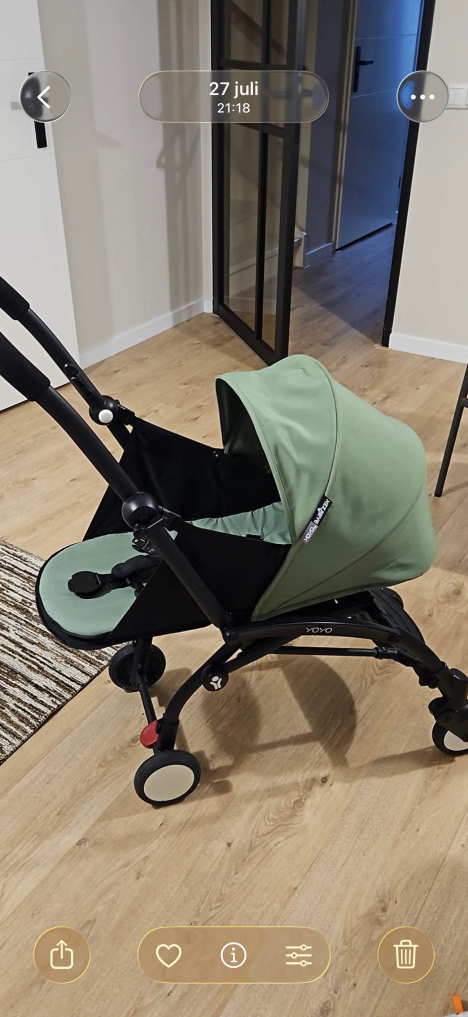Stokke YOYO 0+ Newborn Pack Olijfgroen (zonder frame), Gebruikt, Met reiswieg, Ophalen, Kinderwagen
