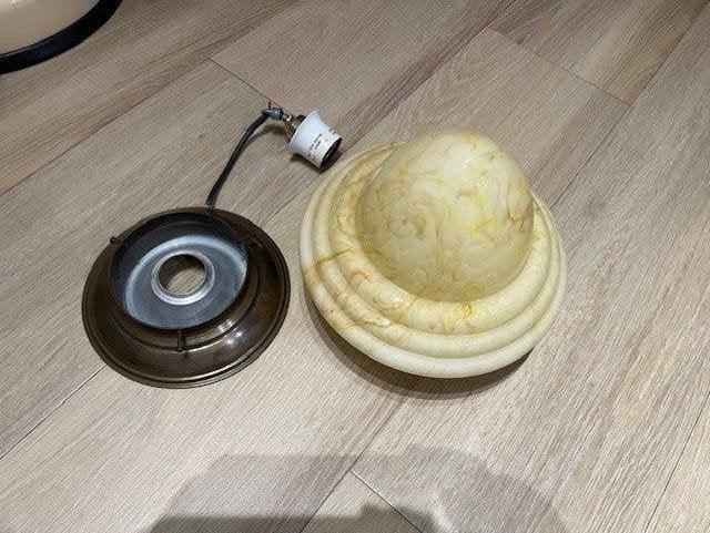 Art Deco plafondlamp geel gemarmerd, Antiek en Kunst, Ophalen