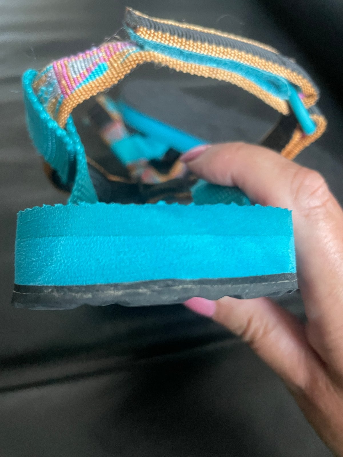 Teva sandalen, turquoise met kleurrijke bandjes, Blauw, Zo goed als nieuw, Sandalen of Muiltjes, Ophalen of Verzenden