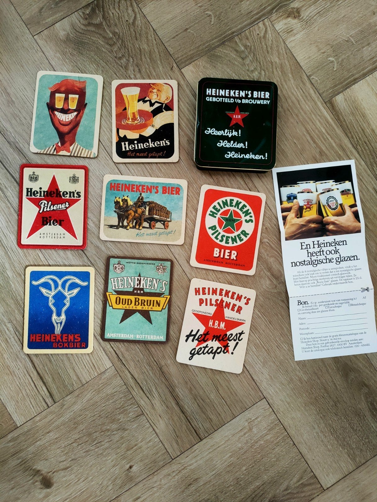 Heineken bierviltjes in blikje, Ophalen of Verzenden, Viltje(s), Heineken