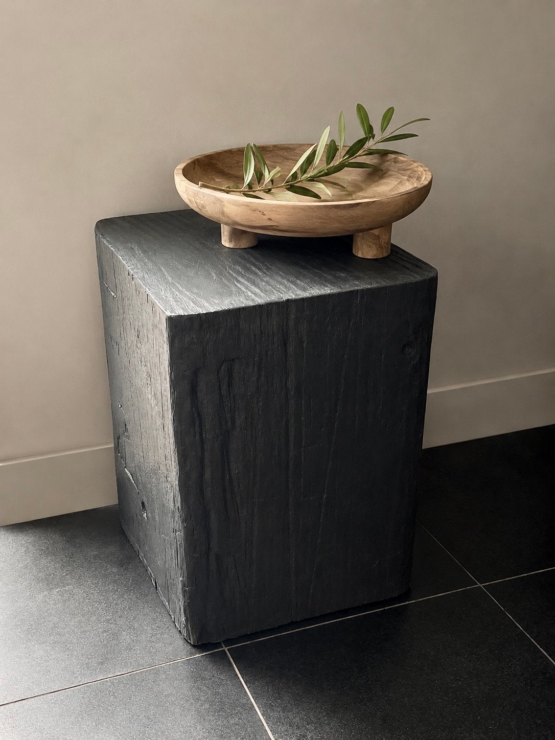 Massief houten bijzettafel - Antraciet/Zwart - houten blok, Minder dan 55 cm, Gebruikt, Vierkant, Hout