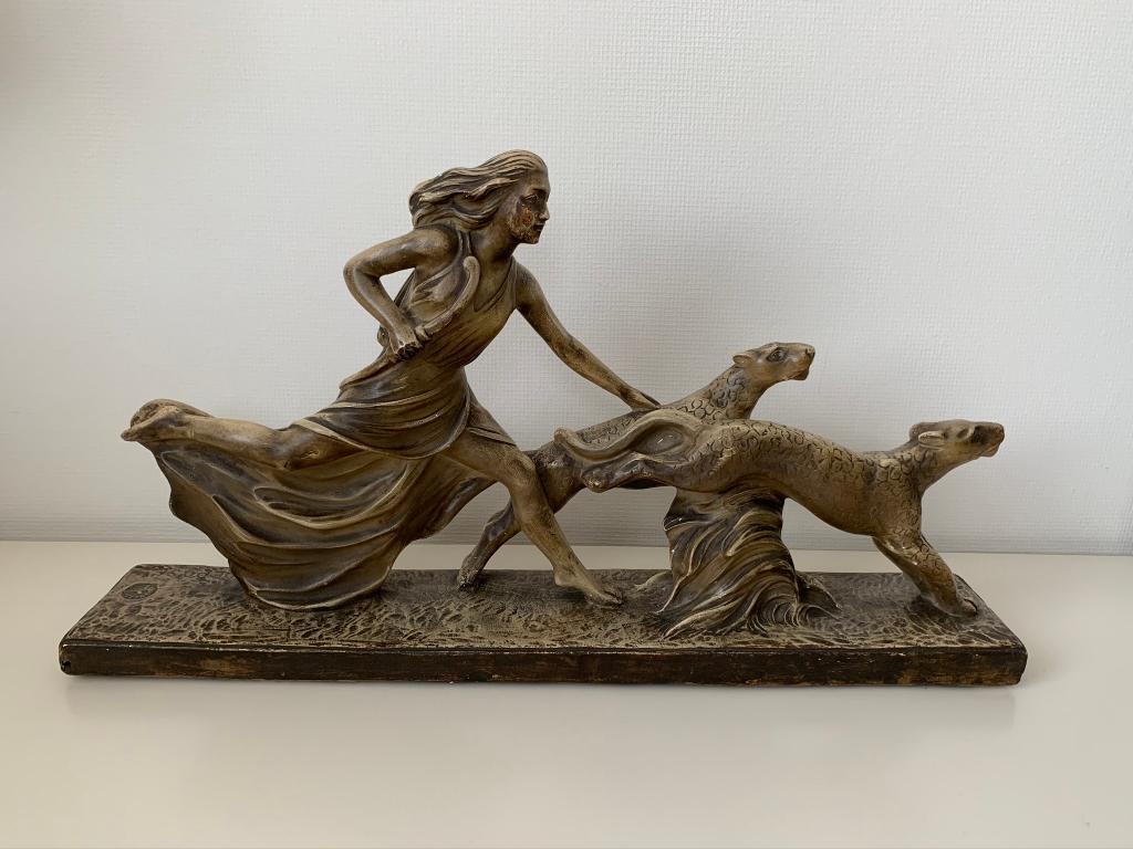 Vintage Art Deco beeld, Ophalen, 50 - 100 cm, Beeld, Beige