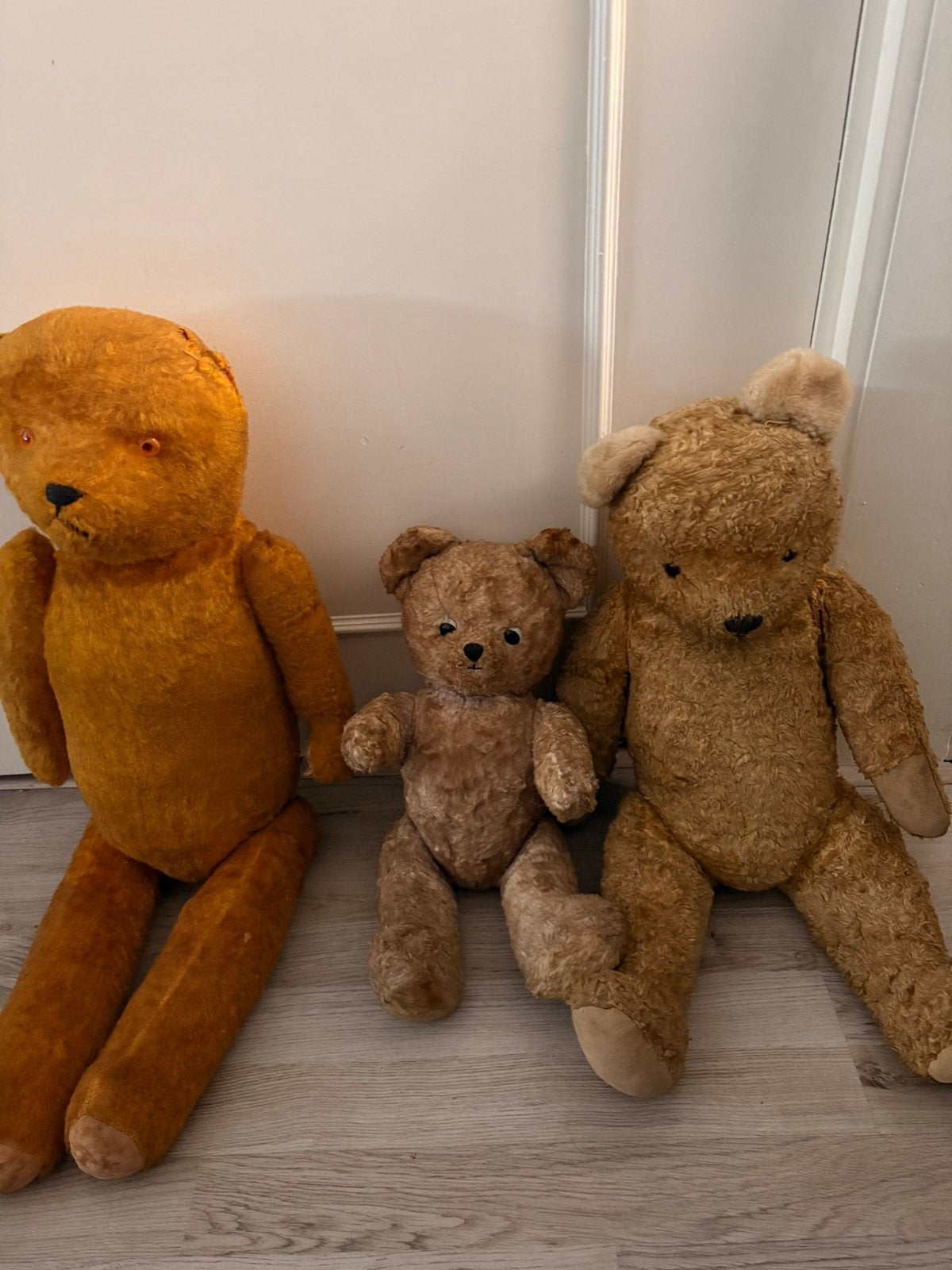 Set van 3 Antieke Teddyberen jaren 30-50 (Grote beer bromt!), Verzenden, Zo goed als nieuw, Stoffen beer, Overige merken