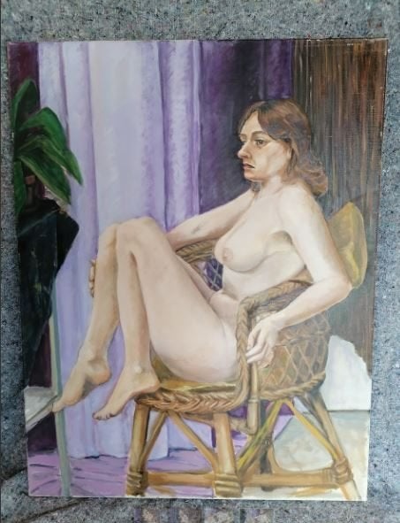 vintage naakt Legein 80er jaren op canvas (1), Antiek en Kunst, Ophalen, Doek, Portret of Personen, Olieverf