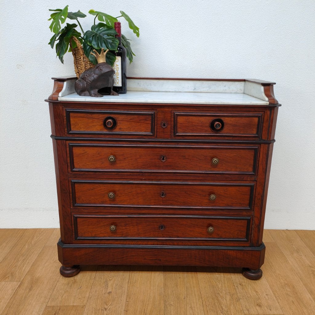 Vintage antiek commode dressoir ladekast met marmer blad 901, Valkenswaard, Gebruikt, 5 laden of meer, Info@flashbackfurniture.nl
