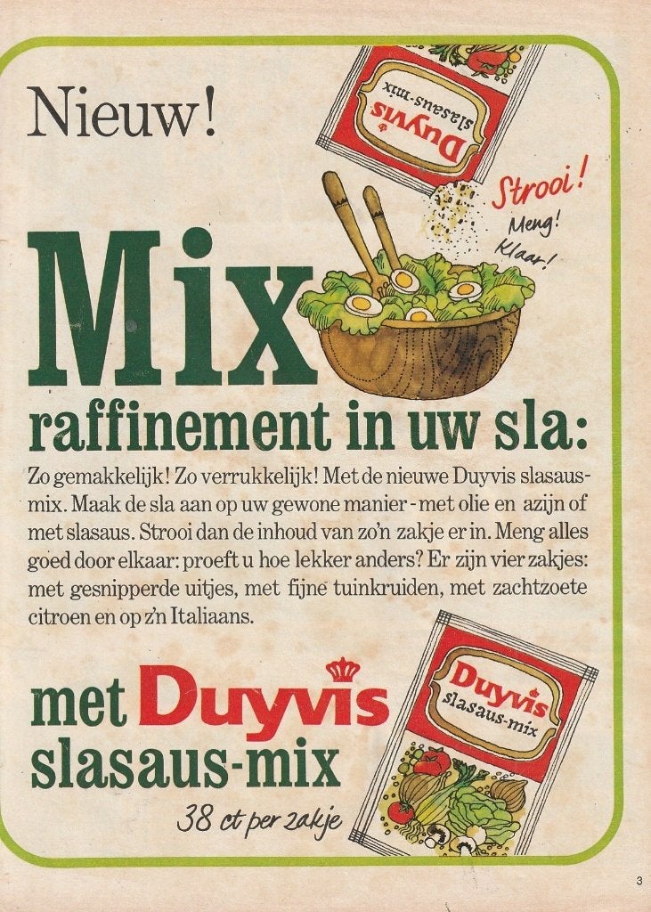 Retro reclame 1968 Duyvis slasaus-mix in uw sla, Verzamelen, Verzenden, Overige typen