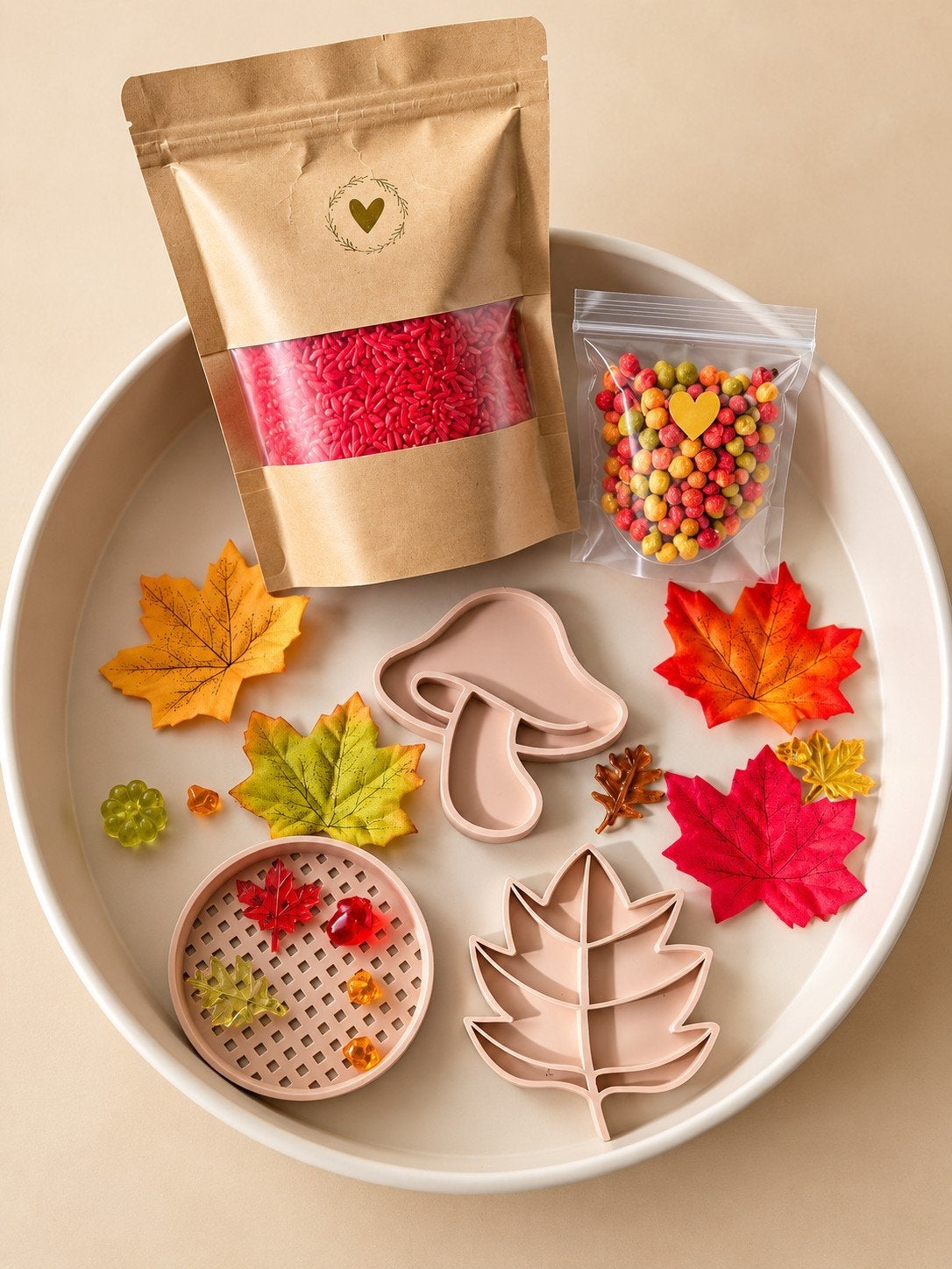 Herfst Sensorische Speelset - Rijst, Kikkererwten & Vormen, Kinderen en Baby's, Ophalen of Verzenden, Nieuw, Knutselen