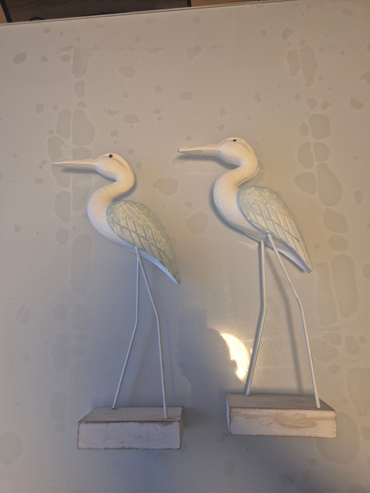 Set van 2 houten reiger beelden - decoratie, Hout, Ophalen of Verzenden, Zo goed als nieuw, Wit