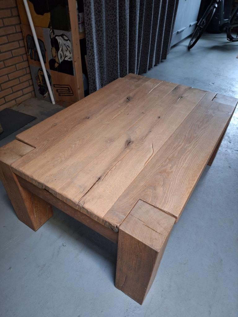 Massief Eikenhouten Salontafel, Huis en Inrichting, Tafels | Salontafels, Ophalen, 100 tot 150 cm, 50 tot 100 cm, Minder dan 50 cm