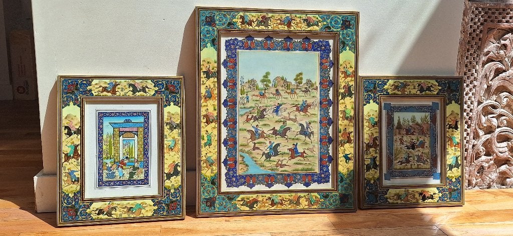 3 Perzische miniatuurschilderijen, Ophalen of Verzenden