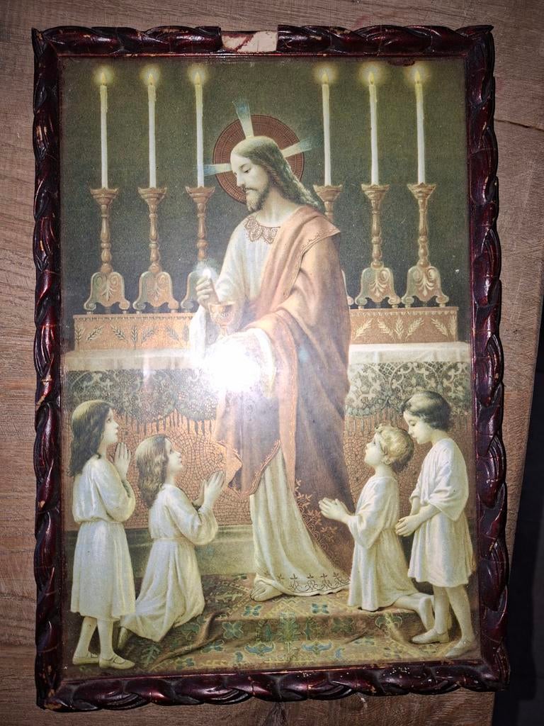 Oud religieus schilderij Jezus met kinderen, Ophalen of Verzenden