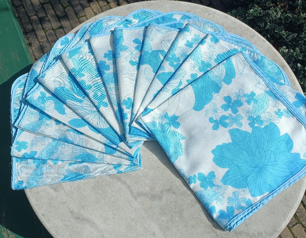 12 Vintage blauw psychedelische servetten 50 x 50 cm (LA5), Ophalen of Verzenden, Gebruikt, Blauw, Tafelkleed of Tafelzeil