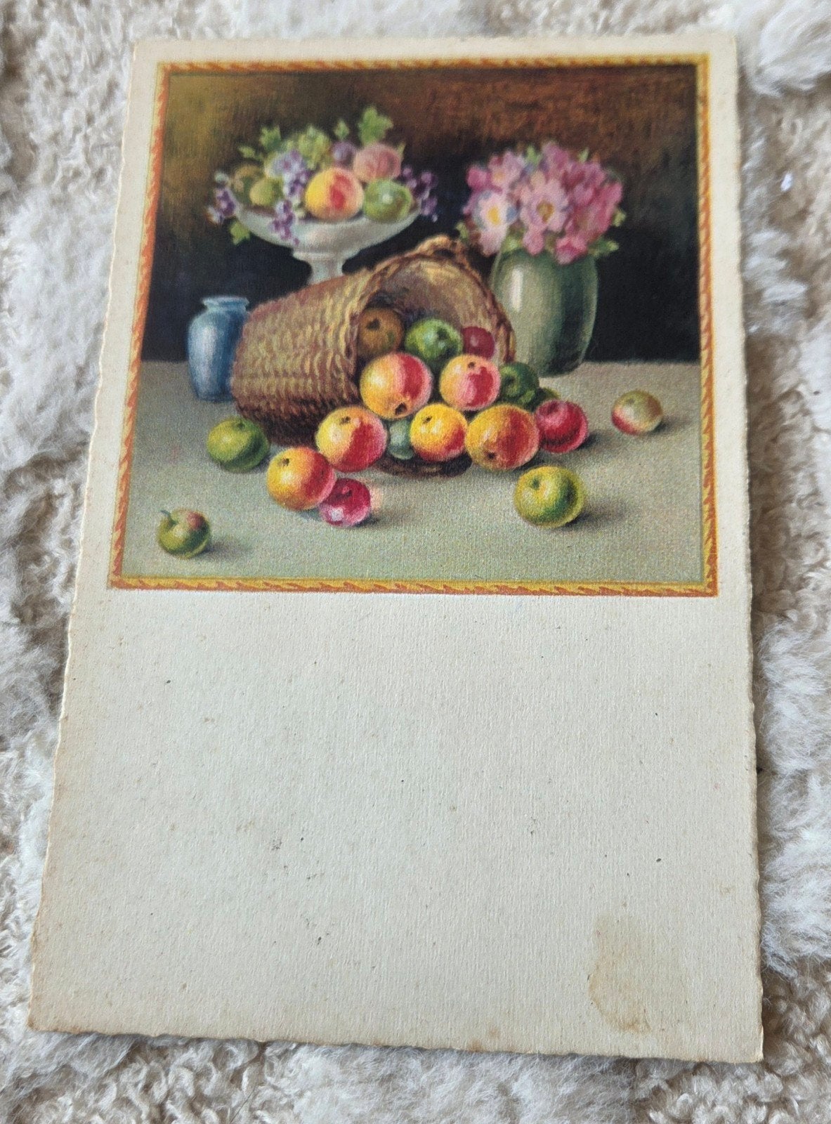 Oude Franse Ansichtkaart - Stilleven met Fruit en Bloemen, Verzenden, 1920 tot 1940, Gelopen, Overige thema's