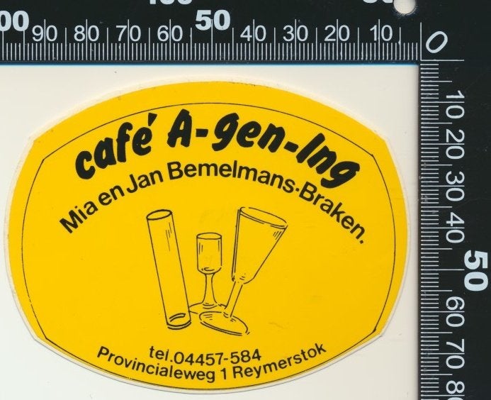 Sticker: Cafe A-gen-Ing - Reymerstok, Ophalen of Verzenden, Zo goed als nieuw, Bedrijf of Vereniging