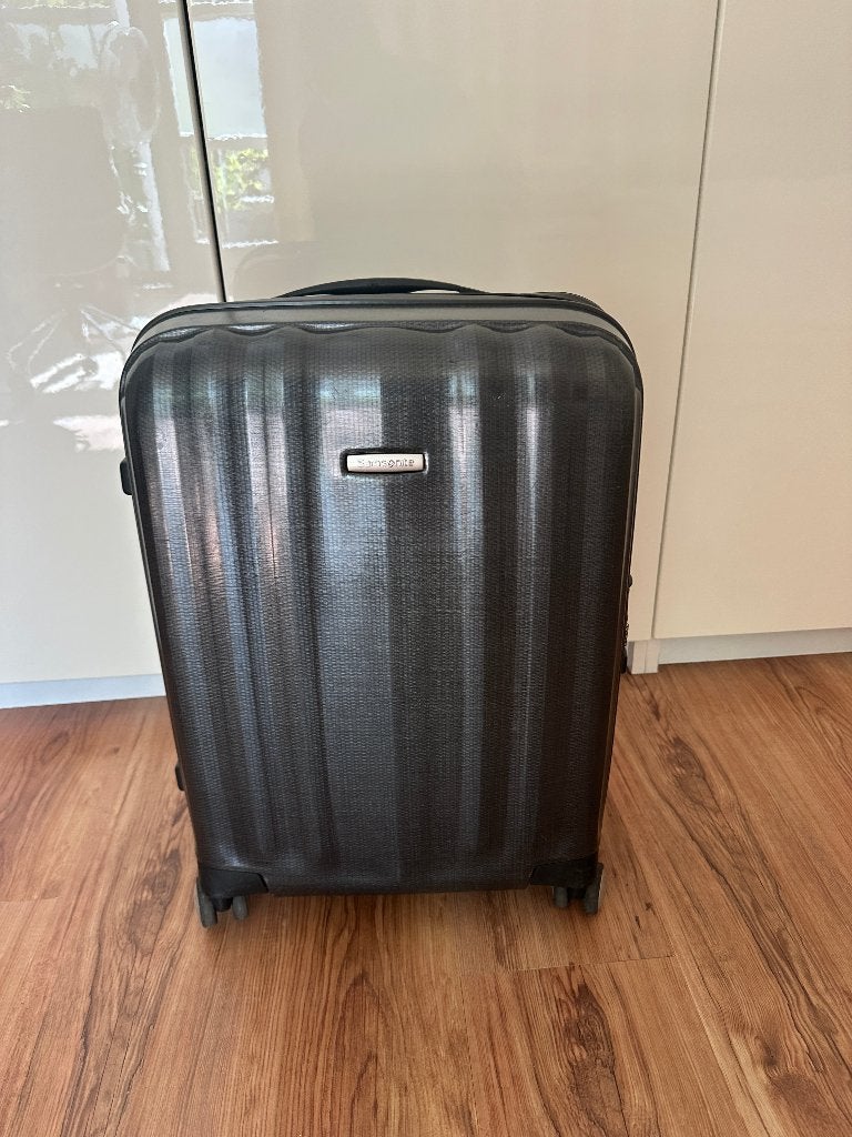 Samsonite Spinner koffer zwart, Wieltjes, Gebruikt, 50 tot 60 cm, Hard kunststof