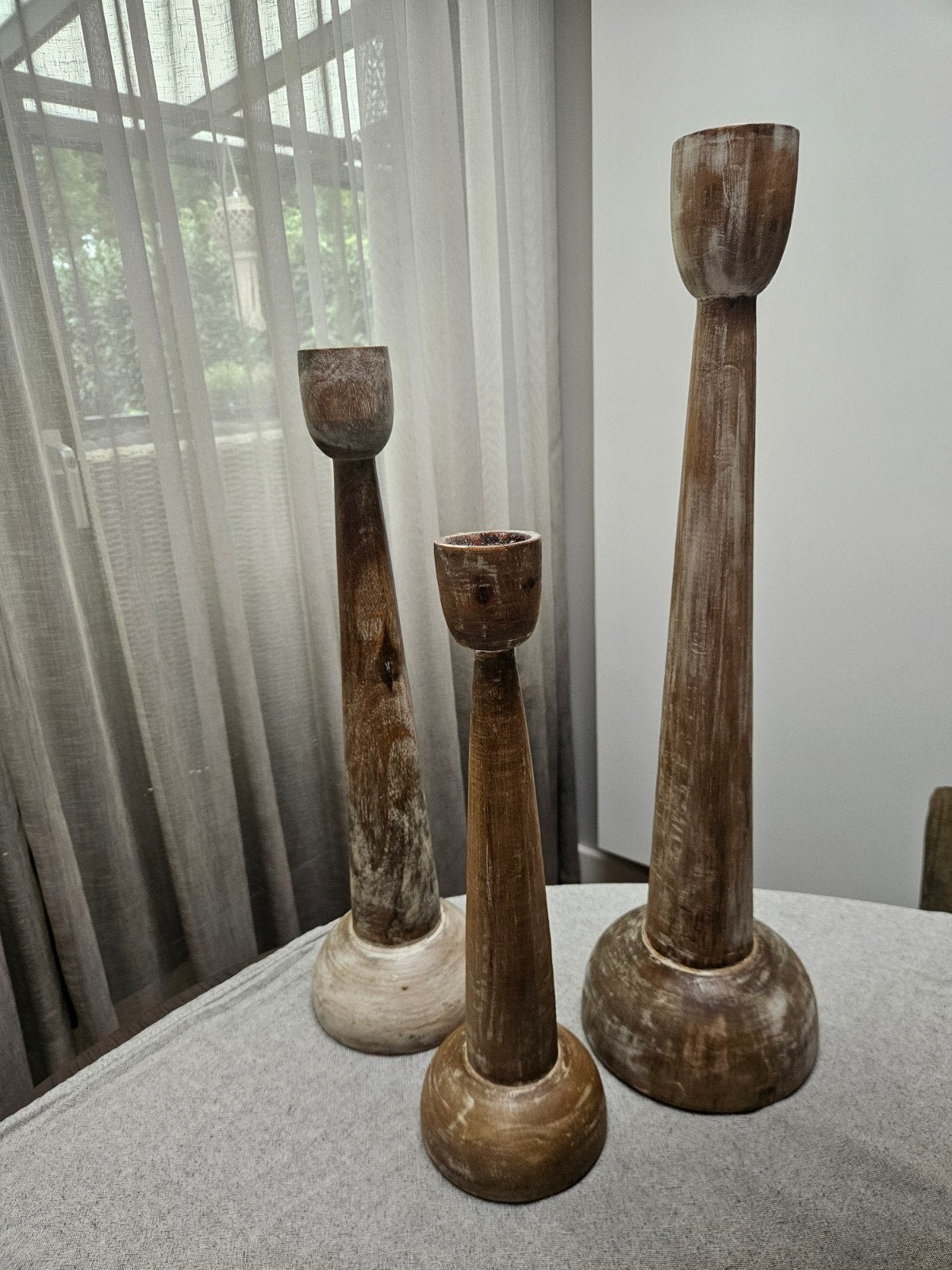 Set van 3 houten kandelaars - Rustieke stijl, Huis en Inrichting, Woonaccessoires | Kandelaars en Kaarsen, Ophalen of Verzenden