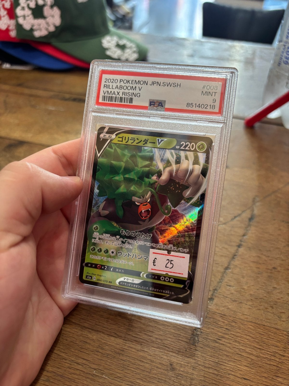 PSA 9 Rillaboom V VMAX Rising Japan Pokemon Kaart, Ophalen of Verzenden, Zo goed als nieuw, Losse kaart