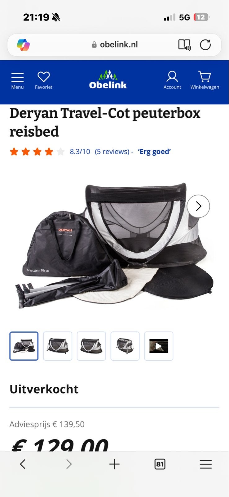 Deryan Travel-Cot Peuterbox Reisbed, Ophalen of Verzenden, Gebruikt, Reisbedje