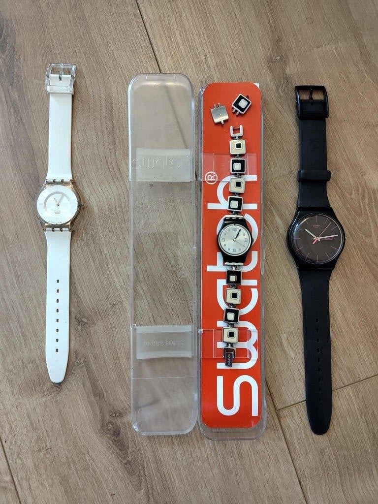 Drie Swatch horloges in goede staat + batterij, Kunststof, Gebruikt, Polshorloge, Ophalen of Verzenden