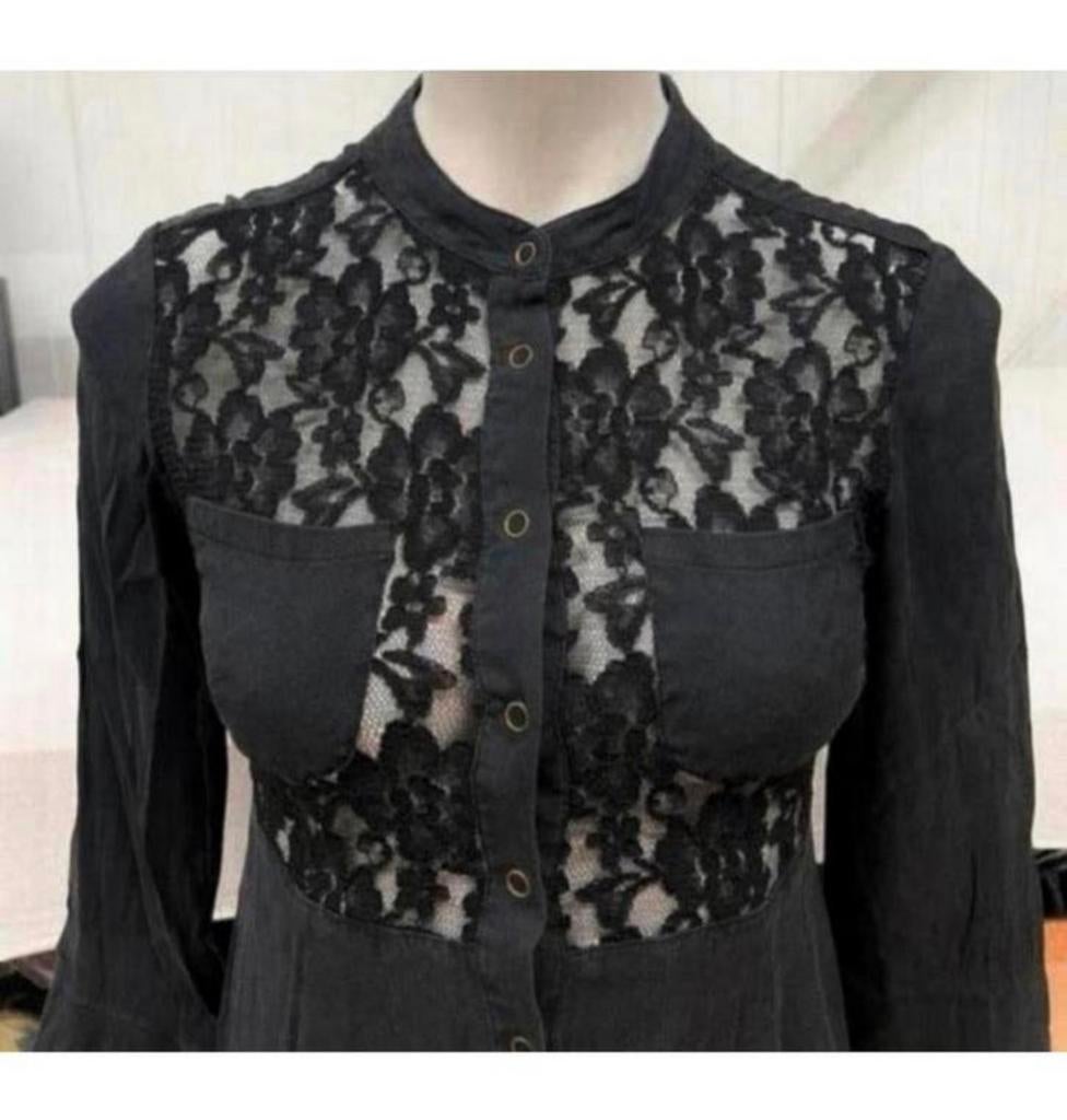 DKNY Donna Karan New York zwarte bloemen kanten knoop jurk, Zwart, Ophalen of Verzenden, Zo goed als nieuw, H