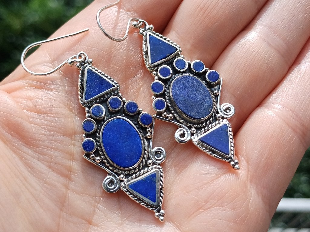 Vanoli handgemaakt 925 zilveren oorbellen lapislazuli India, Sieraden, Tassen en Uiterlijk, Oorbellen, Daiva1973@hotmail.com, Hangers