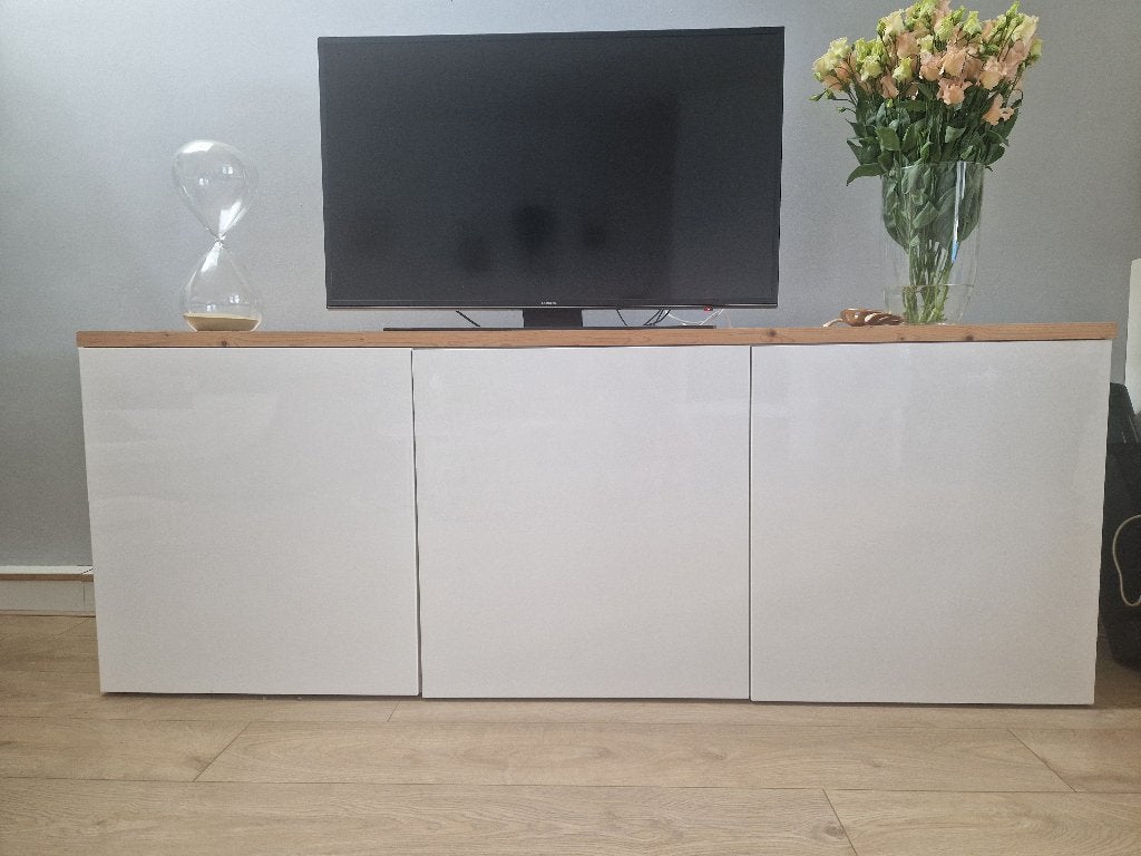Tv meubel met houten plank, Ophalen, 150 tot 200 cm, Zo goed als nieuw, Minder dan 100 cm