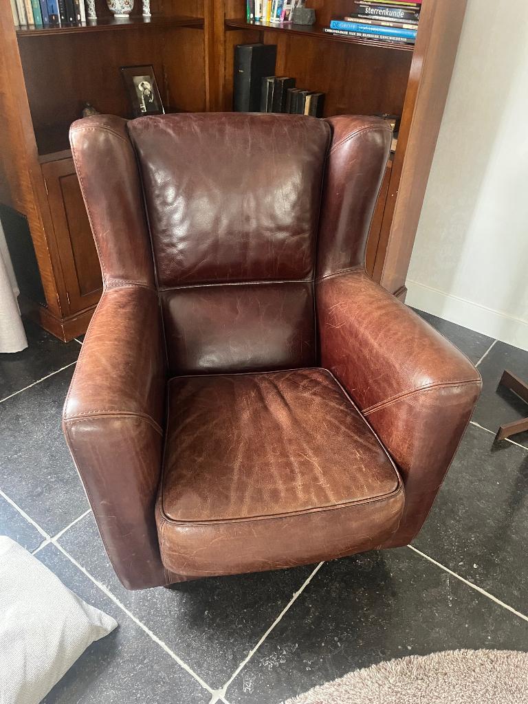 Baxter leren design fauteuil cognac, top kwaliteit, Ophalen, Gebruikt, Leer, 75 tot 100 cm