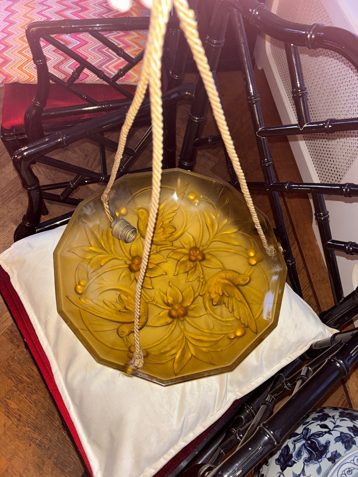 Vintage Art Deco? glazen plafondlamp hanglamp, Ophalen of Verzenden