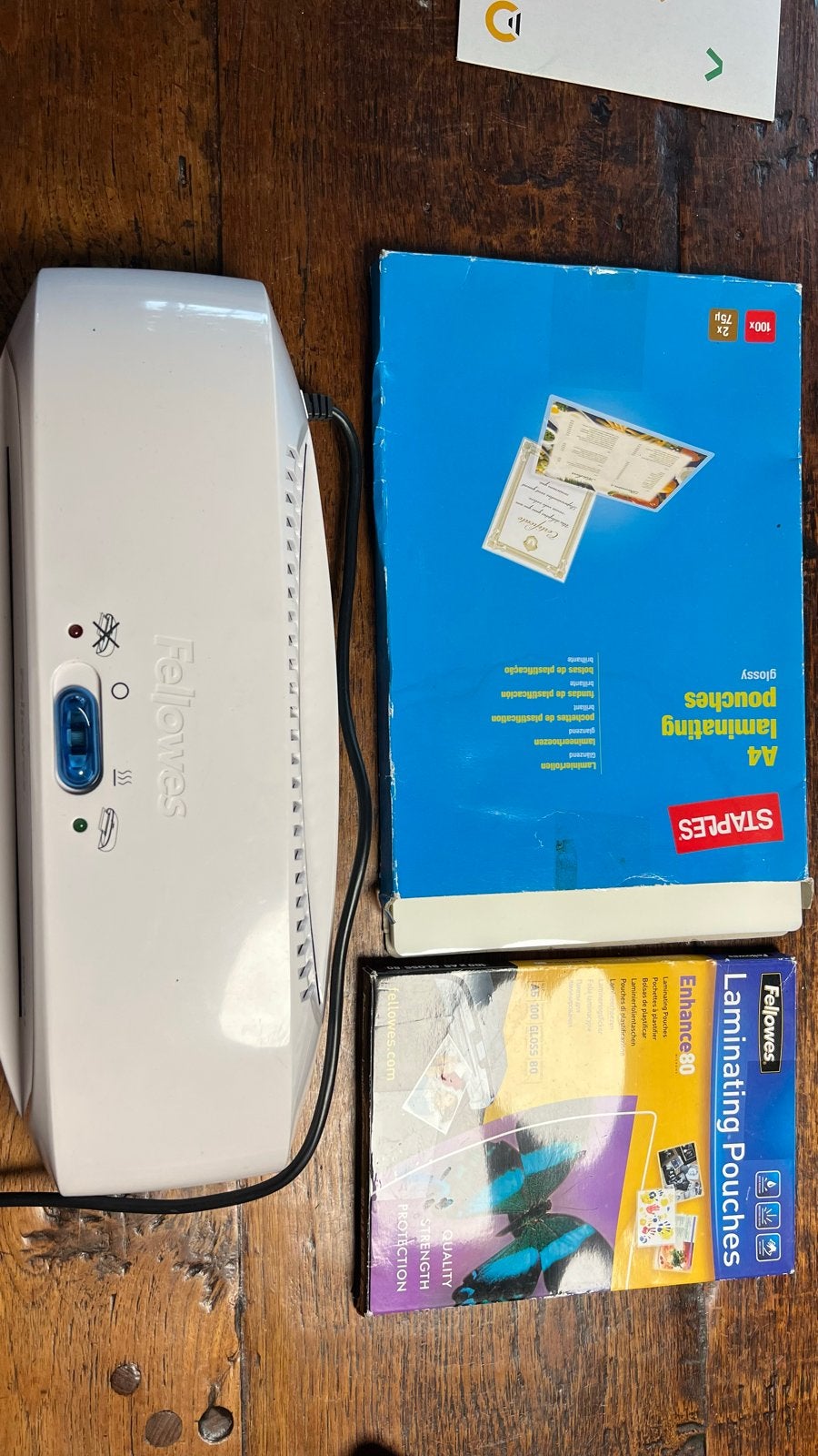 Fellowes Mars A4 lamineerapparaat met lamineerhoezen, Ophalen of Verzenden, Gebruikt