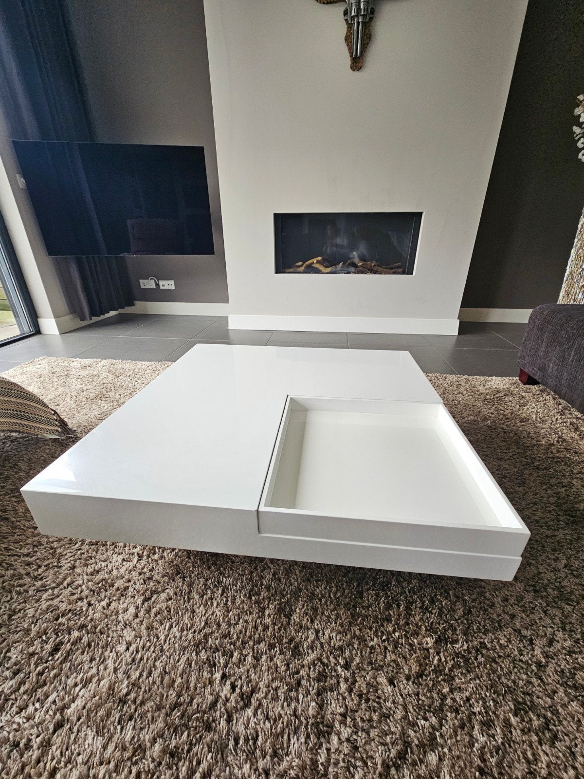 Witte salontafel met afneembaar dienblad 90x90 cm, Ophalen, Gebruikt, 50 tot 100 cm, Vierkant