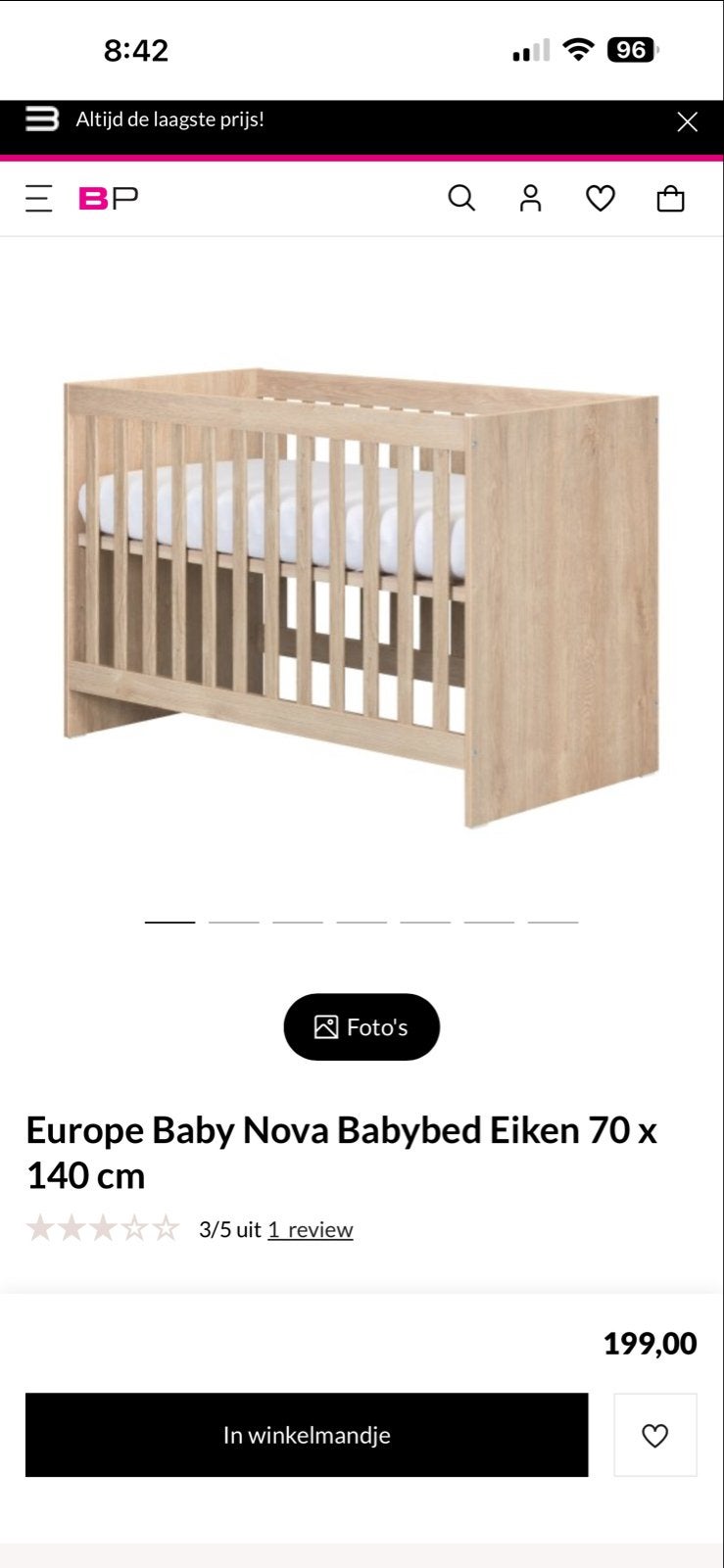 NEW! Europe Baby Nova Babybed Eiken 70 x 140 cm, Ophalen, Nieuw, 70 tot 85 cm, 140 tot 160 cm