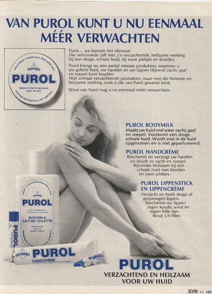 Retro reclame 1982 Purol bodymilk met naakte vrouw, Verzamelen, Verzenden, Overige typen