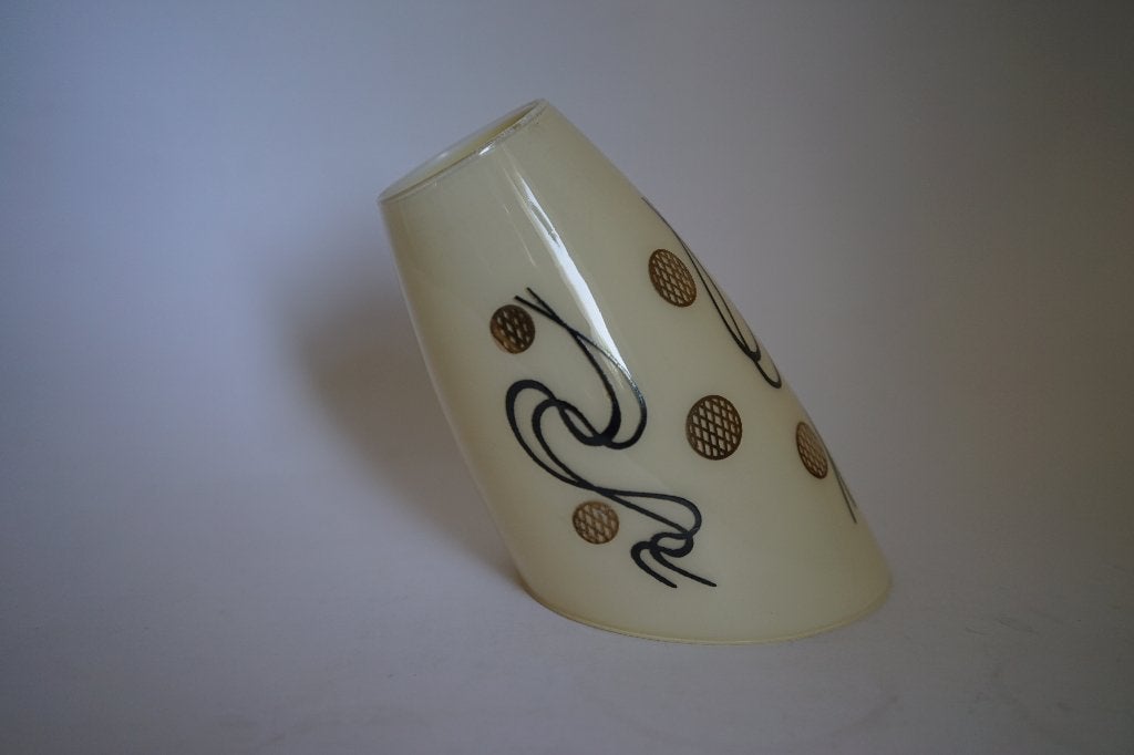 vintage lampenkap schuin jaren 50 crème zwart goud bol glas, Gebruikt, Ophalen of Verzenden, 18 cm, Glas