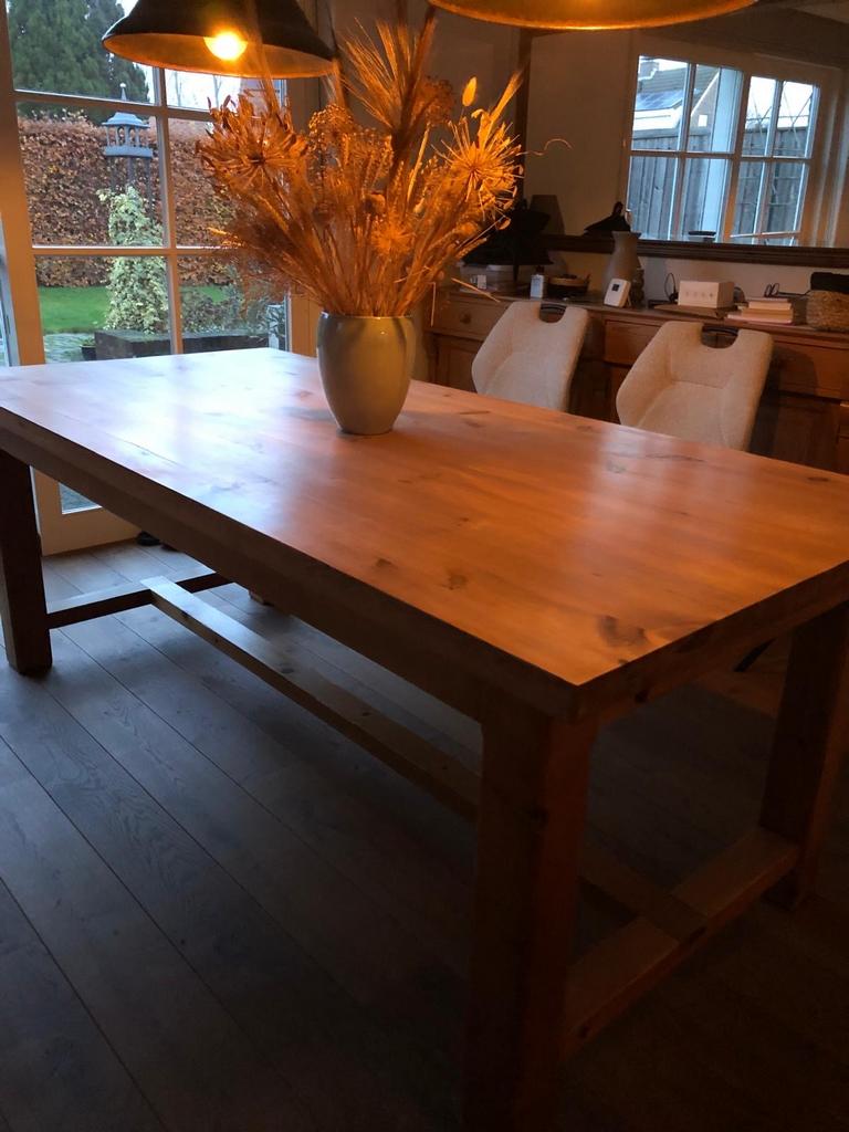 Grenen eetkamertafel - Robuust en sfeervol, Ophalen, Gebruikt, 200 cm of meer, 50 tot 100 cm