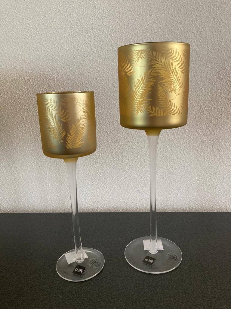J-Line waxinelichtje houder set-2 blad/goud op voet Nieuw!, Huis en Inrichting, Overige merken, Waxinelichthouder, Nieuw, Ophalen of Verzenden