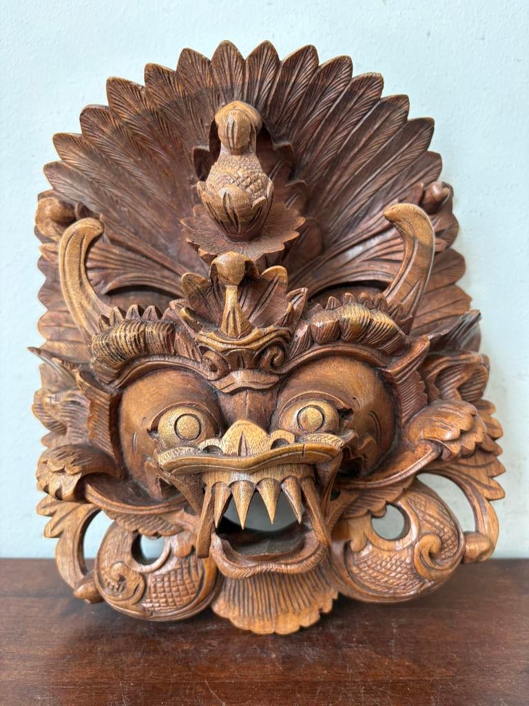 Barong masker bali tropisch hardhout, Houtsnijwerk, Ophalen of Verzenden, Handgemaakt, 20 - 50 cm