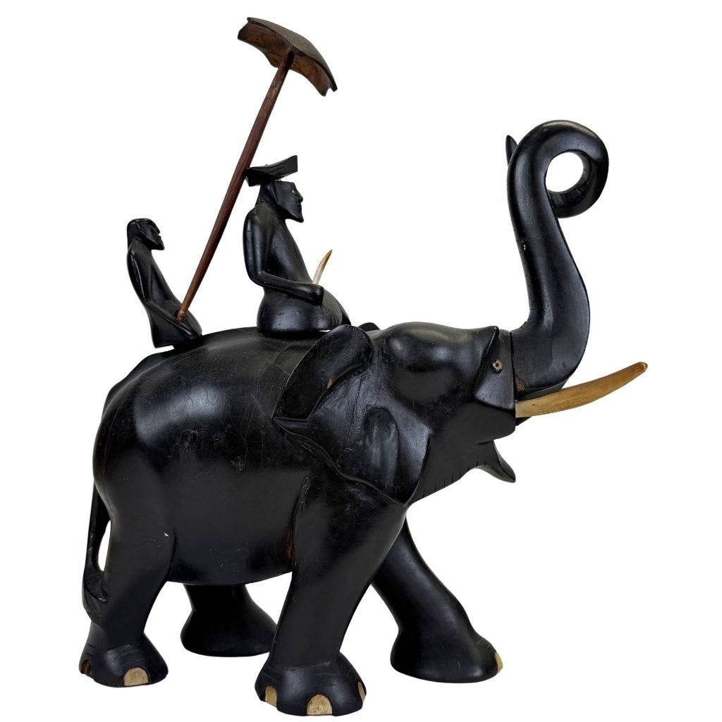 Olifantenbeeld – ebbenhout – met mahout – 32 cm, Antiek en Kunst, India, Ophalen of Verzenden, Houtsnijwerk, Hout