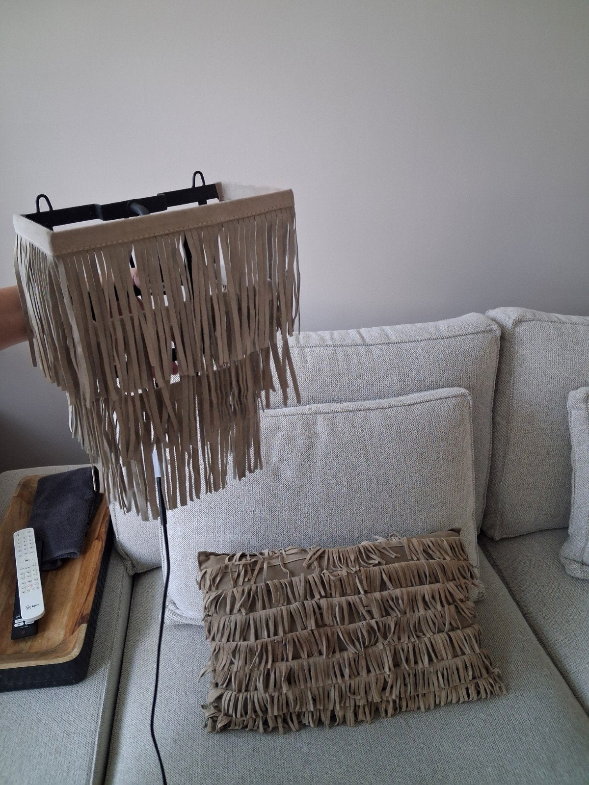 Boho-stijl hanglamp met franjes, beige met kussen Ibiza look, Huis en Inrichting, Lampen | Lampenkappen, Ophalen of Verzenden