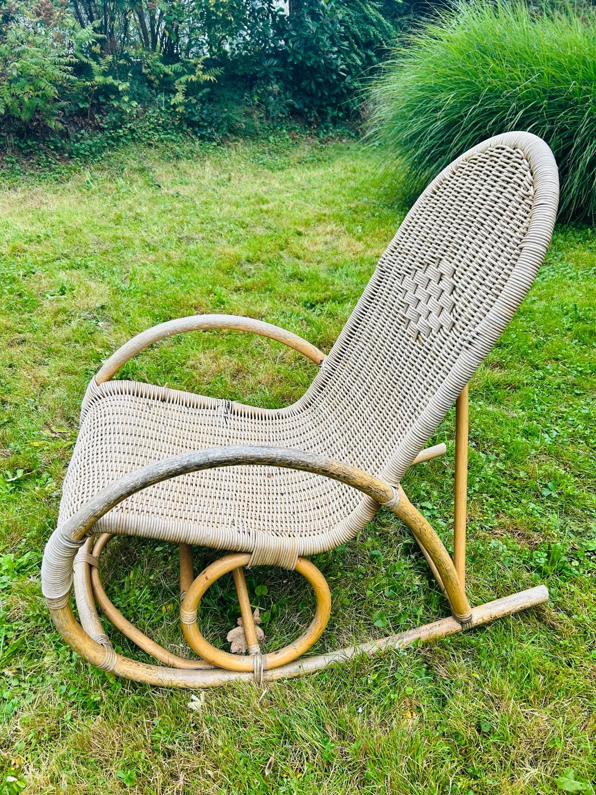 Vintage rotan schommelstoel, Ophalen, Gebruikt, Overige kleuren, Riet of Rotan