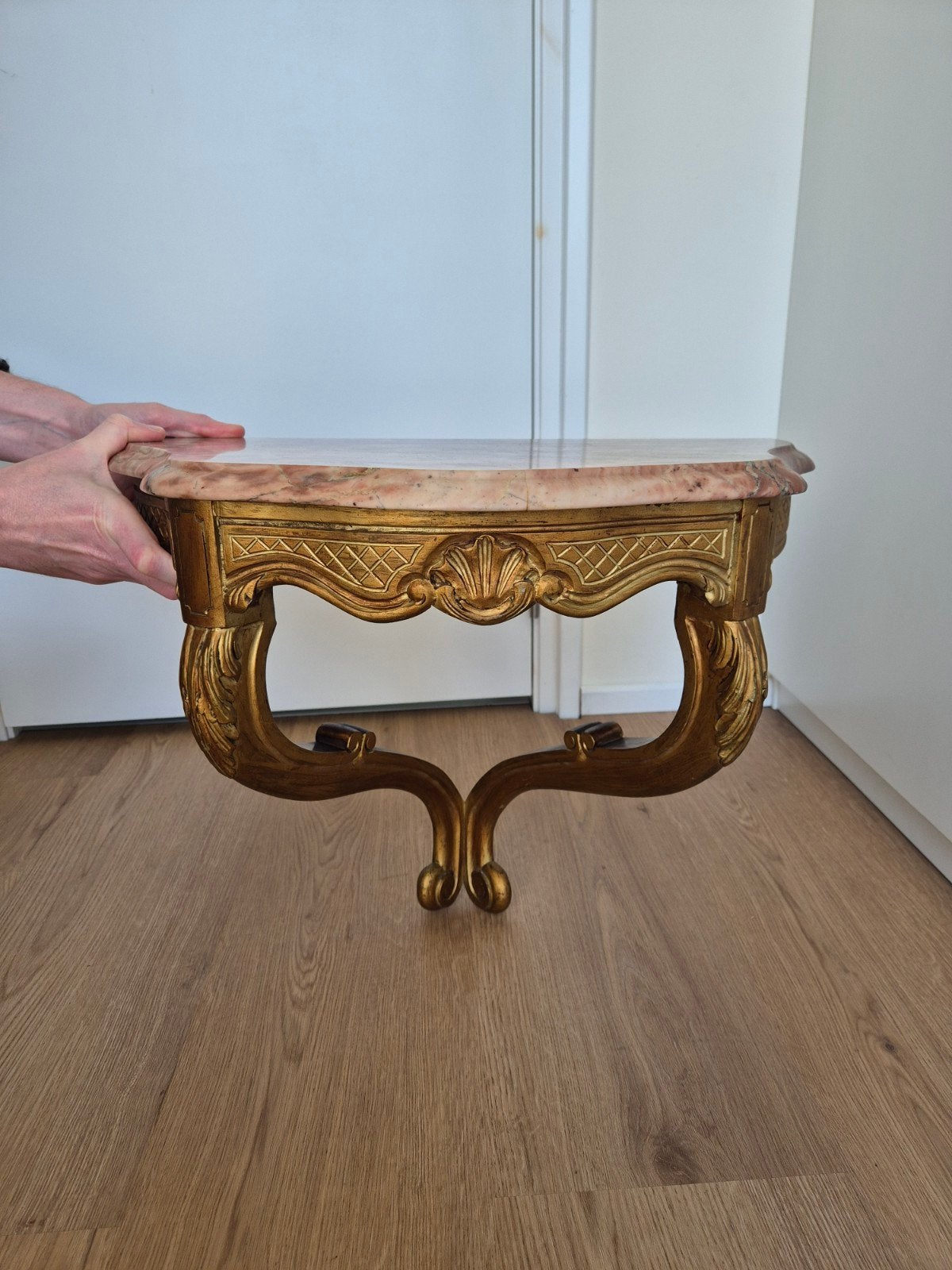 Wandtafel marmer, Huis en Inrichting, Tafels | Sidetables, Ophalen, Gebruikt, 50 tot 100 cm, Overige vormen