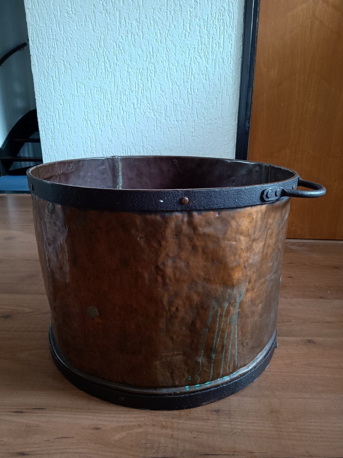 Antieke Koperen Ketel met IJzeren Banden, Ophalen, Koper