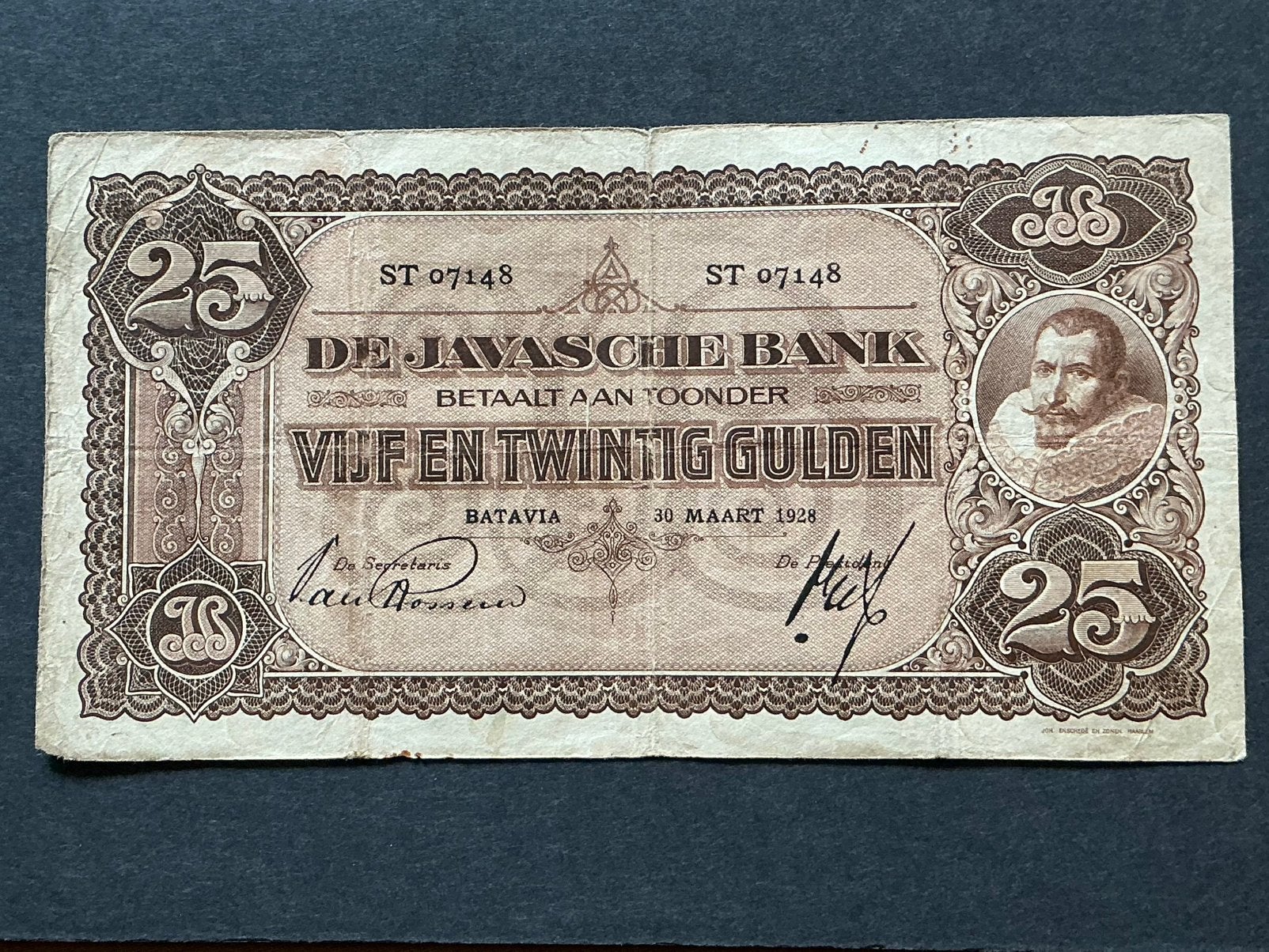 25 Gulden biljet De Javasche Bank (1928) - Batavia, Postzegels en Munten, Ophalen of Verzenden, 25 gulden