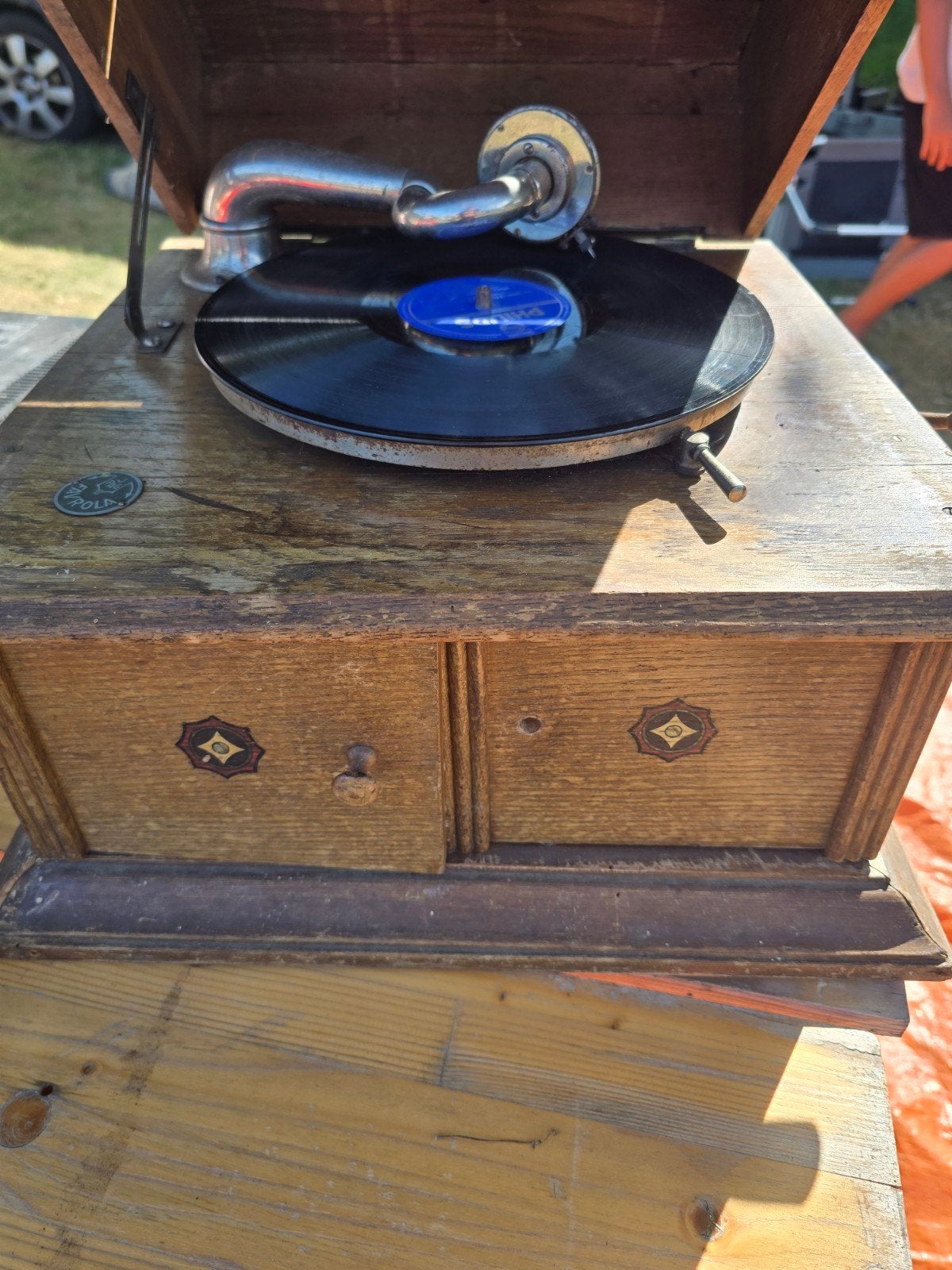 Mooie antieke grammofoon, decoratief en functioneel, Audio, Tv en Foto, Platenspelers, Ophalen, Gebruikt, Platenspeler, Overige merken