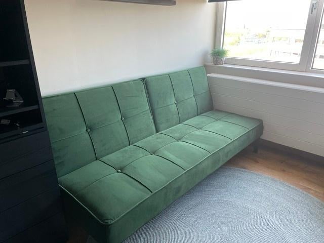 Groene slaapbank - lengte 190 cm - breedte 120 cm, Ophalen, Tweepersoons, 190 cm of minder, Zo goed als nieuw