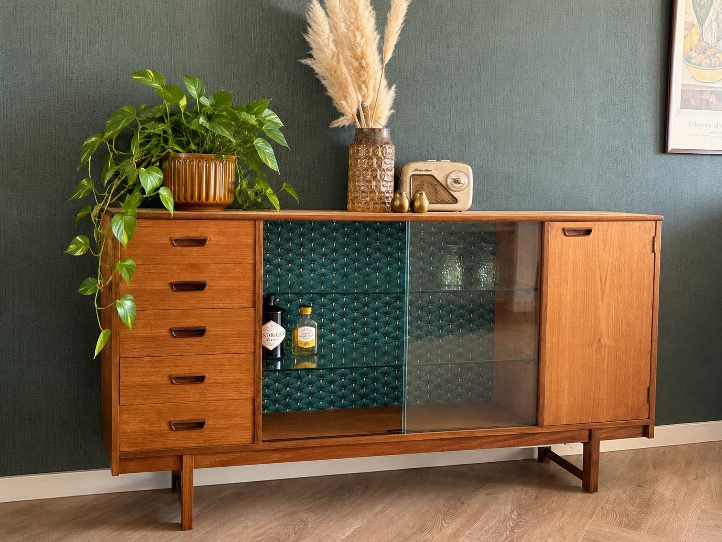 Vintage turnridge vitrinekast | Midcentury design | Jaren 60, Ophalen, Vintage retro midcentury artdeco deens scandinavisch deens